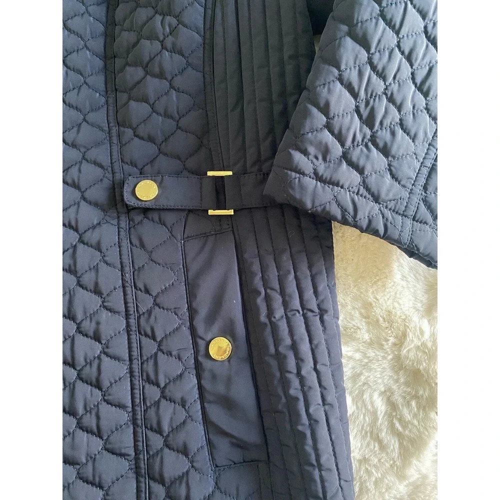 Gallery Woman Navy Blue Quilted Zip-Up Jacket Gold Hardware 1X Plus Size‎